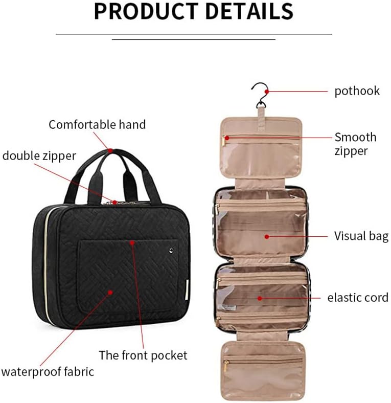 Toiletry Bag Travel Bag with Hanging Hook, Water-resistant Makeup Cosmetic Bag Travel Organizer for Accessories, Full Sized Container (Grey)